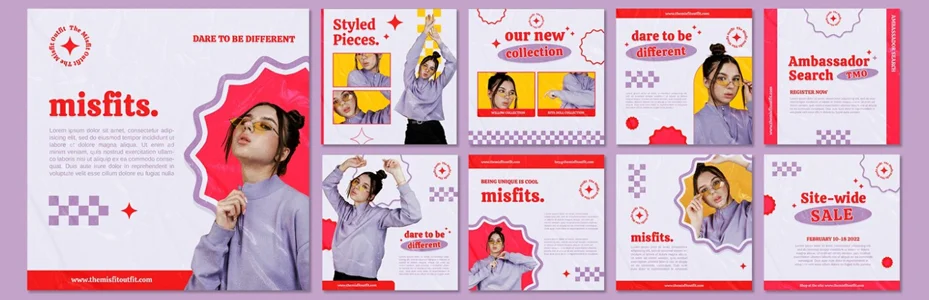 Contoh konten social media fashion dengan tema merah putih - desain feed Instagram brand clothing