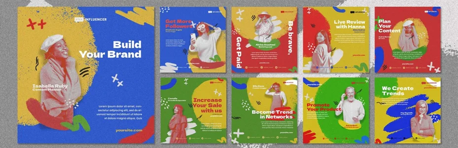 Contoh konten social media influencer dengan tema colorful - desain feed Instagram personal branding