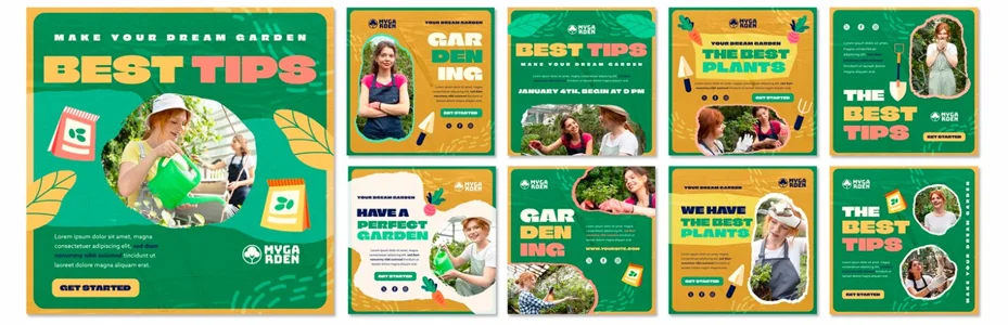 Contoh konten social media landscaping taman dengan tema hijau - desain feed Instagram jasa taman