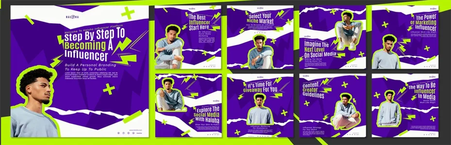 Contoh konten social media personal branding dengan tema neon - desain feed Instagram modern