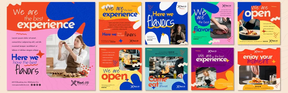 Contoh konten social media restoran dengan tema colorful - desain feed Instagram F&B