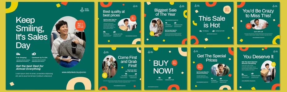 Contoh konten social media sales promo dengan tema bold - desain feed Instagram jualan