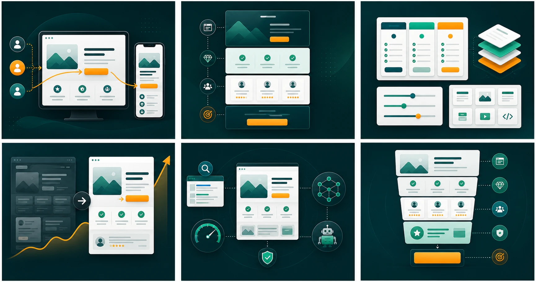 Anatomi landing page dengan alur hero, manfaat, bukti, dan CTA